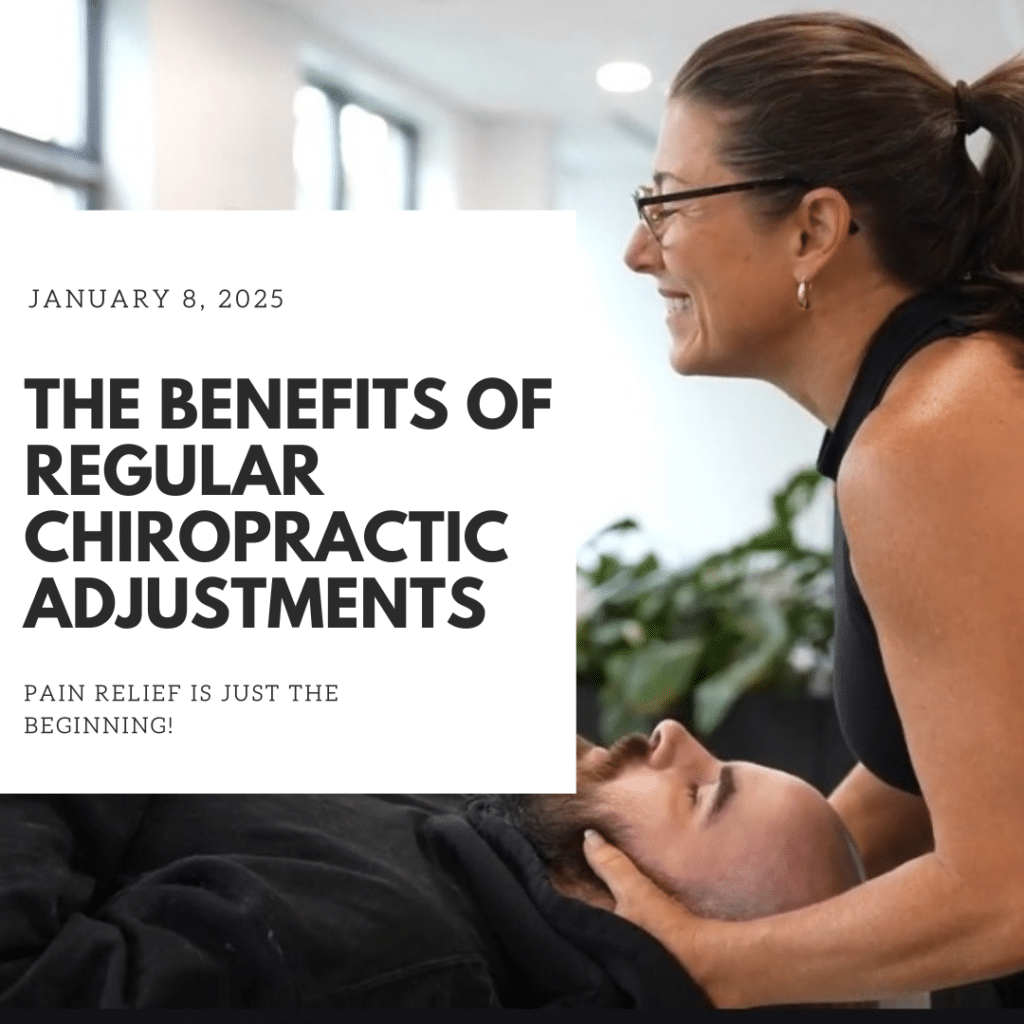 An image promoting the benefits of regular chiropractic adjustments, featuring calming indoor plants and a professional chiropractic setting.